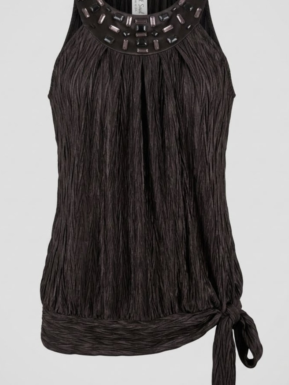 Vintage Y2K embellished halter/tank Grunge Womens Crinkle cyber goth M black